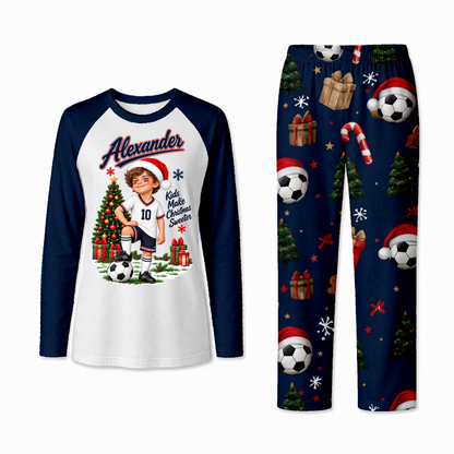 Personalized Soccer Christmas Family Pajamas, Custom Photo Name & Number Holiday Pajama Set