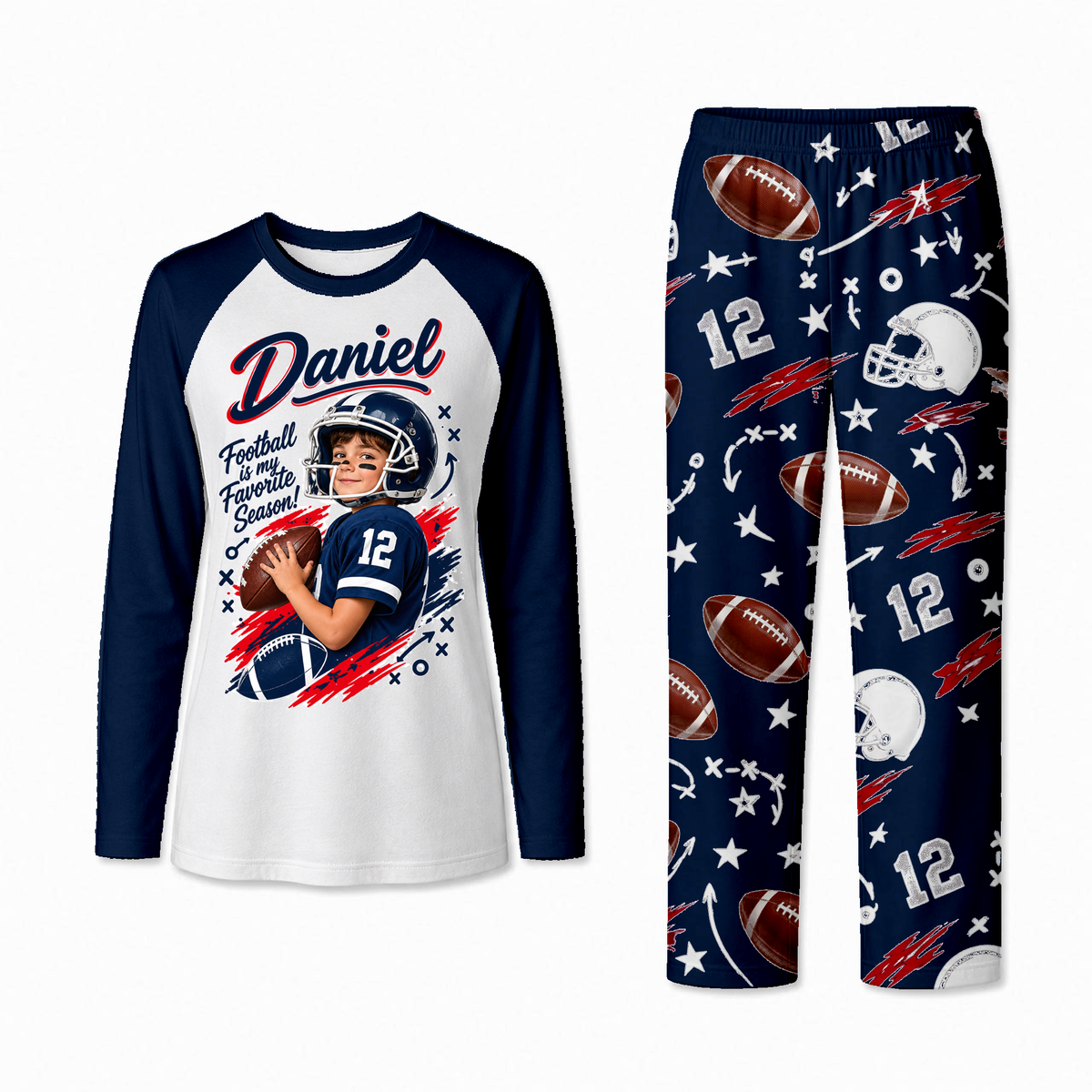 Personalized Custom Photo Football Player Matching Family Pajamas