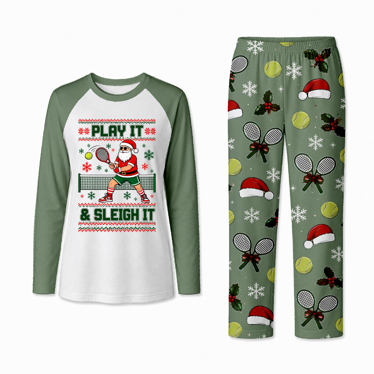 Funny Play It & Sleigh It Santa Tennis Matching Family Christmas Pajamas