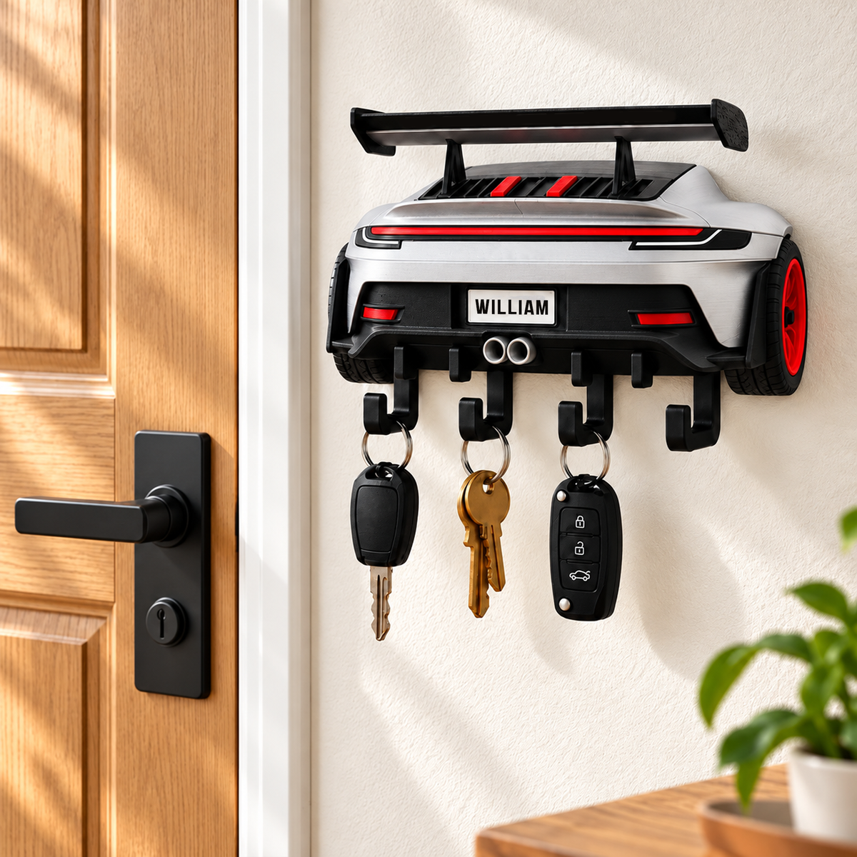 Personalized Sports Car Key Holder – 3D Printed Wall Key Rack, Custom Name Car Lover Gift