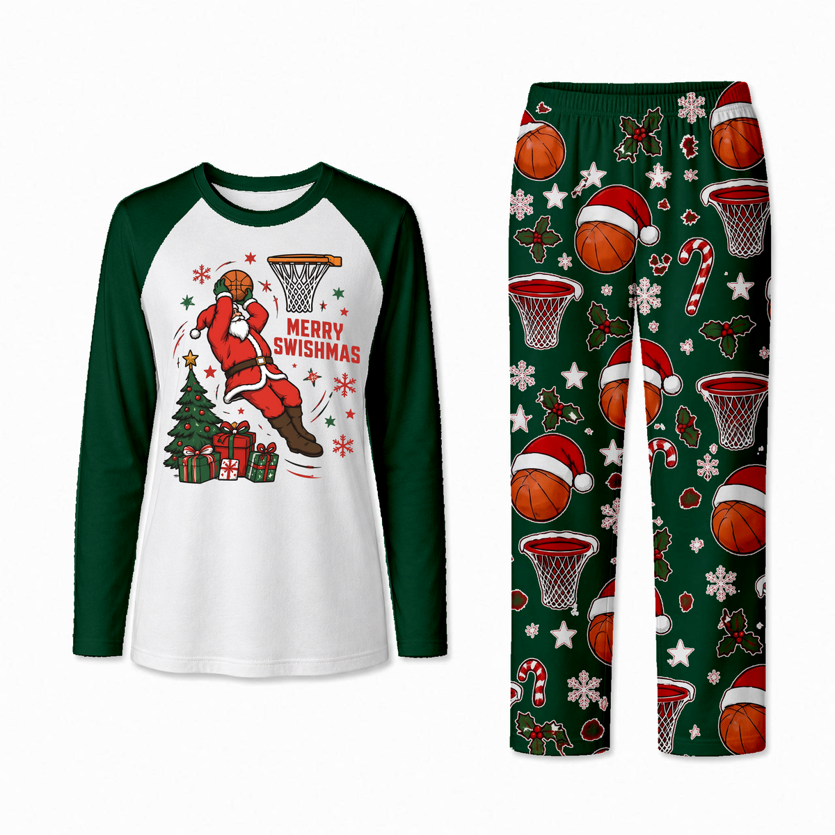 Funny Merry Swishmas Basketball Santa Matching Family Christmas Pajamas