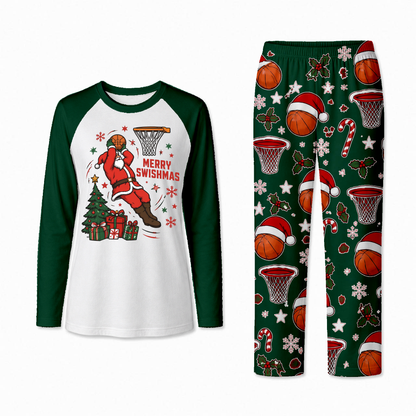 Funny Merry Swishmas Basketball Santa Matching Family Christmas Pajamas