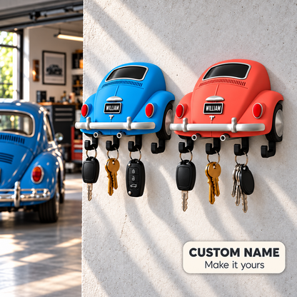 Personalized Vintage Car Key Holder – 3D Printed Wall Key Rack, Custom Name Classic Car Lover Gift