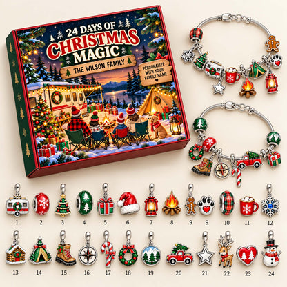 Personalized Family Camping Christmas 24 Days Advent Calendar Bracelet Set With 24 Charms
