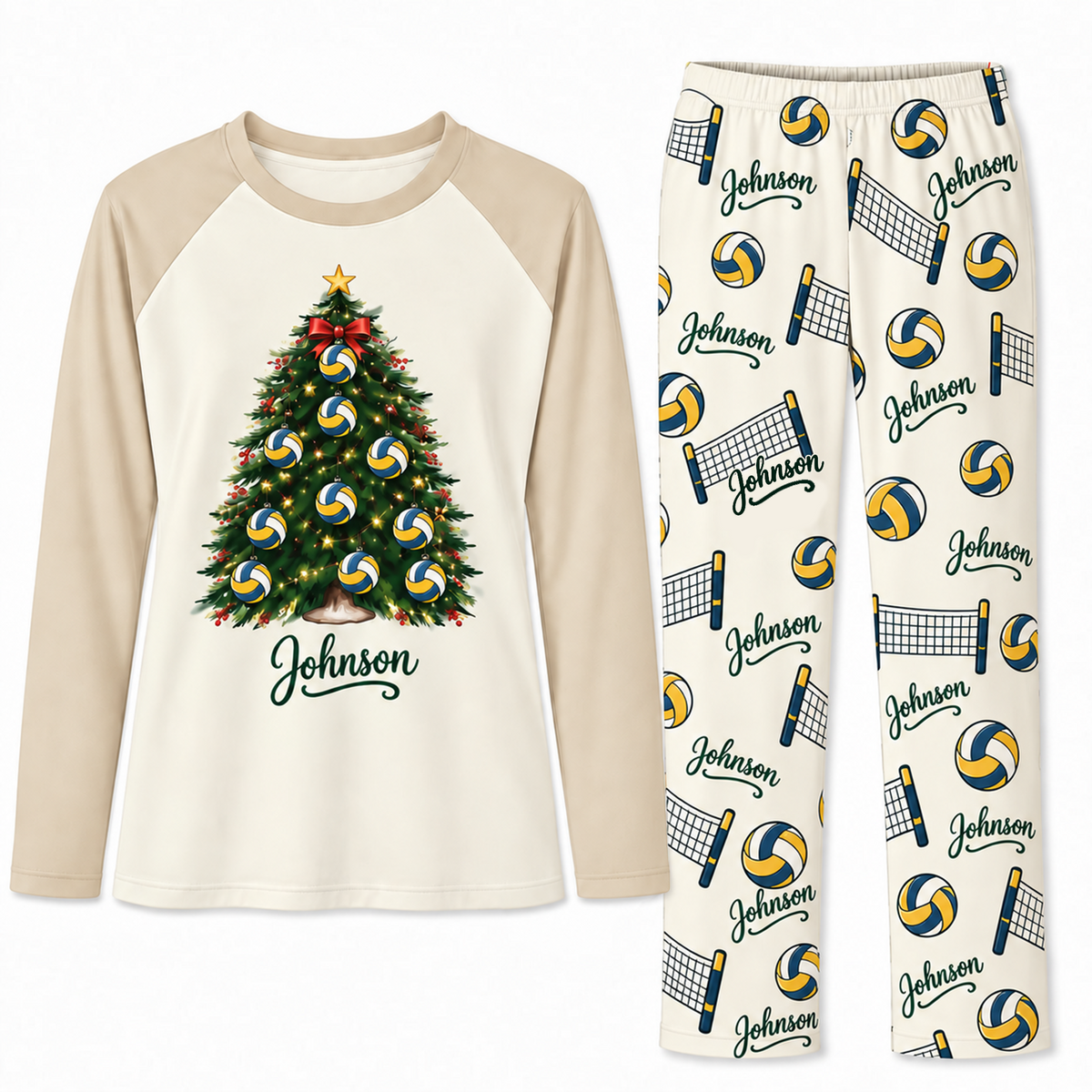 Personalized Name Volleyball Christmas Tree Family Christmas Pajamas