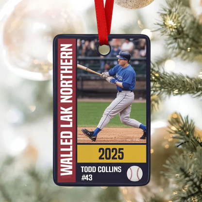 Personalized Baseball Photo Card Ornament, Custom Player Christmas Keepsake