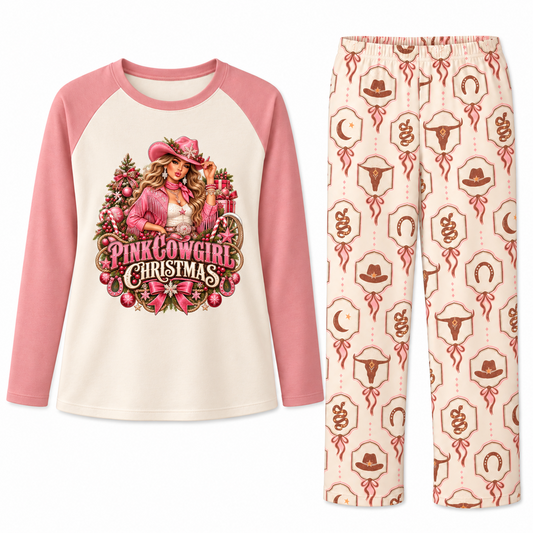 Personalized Pink Cowgirl Christmas Western Pajama Set