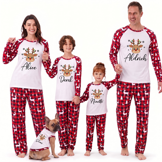 Custom Name Reindeer Christmas Matching Family Sleepwear Christmas