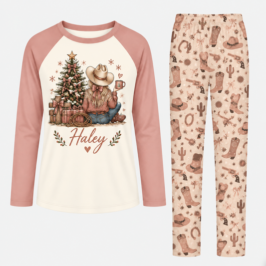 Personalized Cowgirl Christmas Tree Western Pajama Set