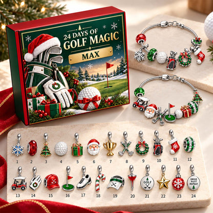 Personalized Golf Christmas 24 Days Advent Calendar Bracelet Set With 24 Charms