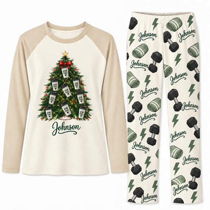 Personalized Name Gym Fuel Christmas Tree Matching Pajamas