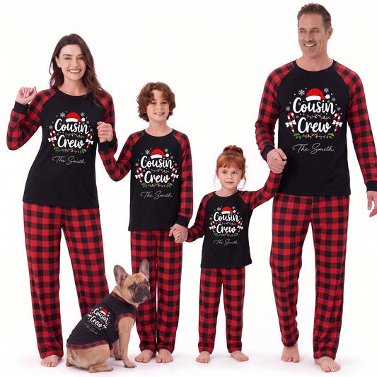 Custom Name Cousin Crew Christmas Lights Matching Family Christmas Pajamas