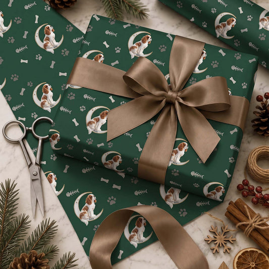 Personalized Pet Photo Moon Name Christmas Wrapping Paper for Dog Lovers