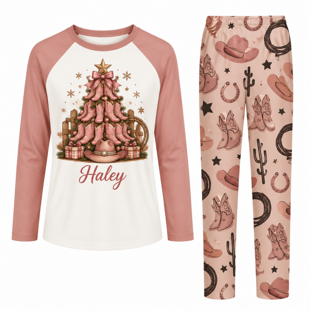 Custom Name Cowboy Christmas Western Matching Family Pajamas
