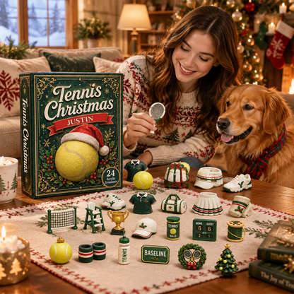 Personalized Tennis Christmas Advent Calendar – Custom Name 24-Day Tennis Ornaments Gift