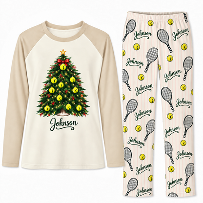 Personalized Tennis Lover Christmas Tree Family Matching Pajamas