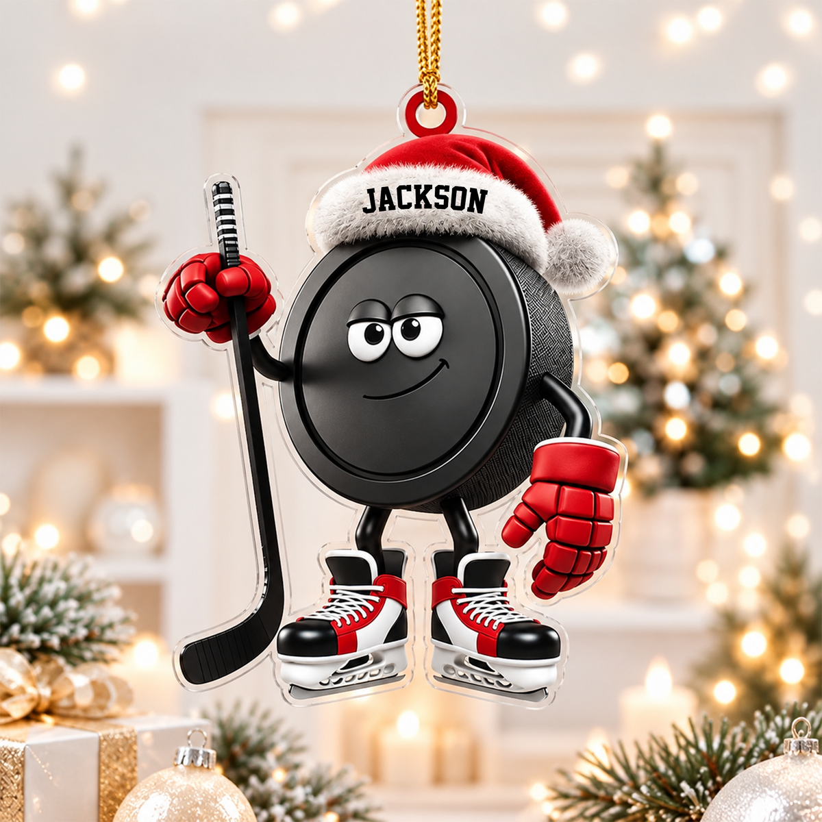 Personalized Hockey Puck Ornament, Custom Name Ice Hockey Christmas Gift