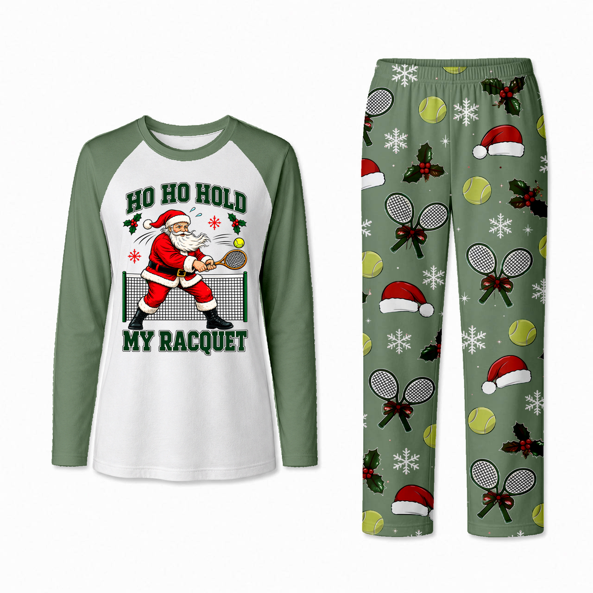 Funny Ho Ho Hold My Racquet Santa Tennis Matching Family Christmas Pajamas