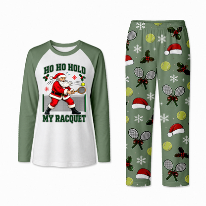 Funny Ho Ho Hold My Racquet Santa Tennis Matching Family Christmas Pajamas