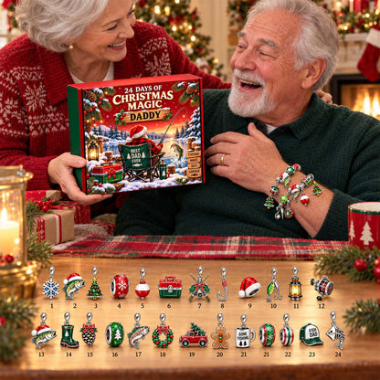 Personalized Best Dad Ever Fishing Christmas 24 Days Advent Calendar Bracelet Set With 24 Charms