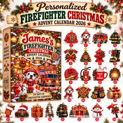 Personalized Firefighter Christmas Advent Calendar 2026 – 24 Days of Firefighter-Themed Collectible Ornaments