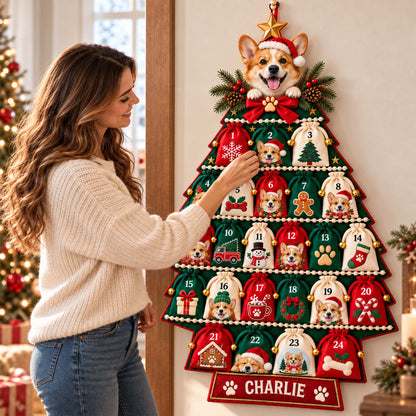 Custom Name Corgi Christmas Tree Countdown Calendar – 24-Day Christmas Countdown