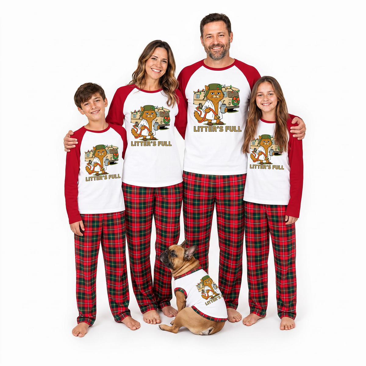 Funny Custom Pet Photo Litter’s Full Plaid Family Christmas Pajamas