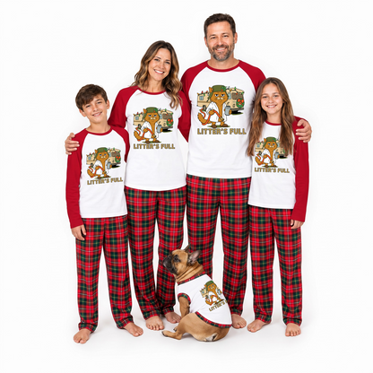 Funny Custom Pet Photo Litter’s Full Plaid Family Christmas Pajamas