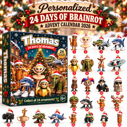 Personalized Brainrot Christmas Advent Calendar 2026 – 24 Collectible Character Ornaments