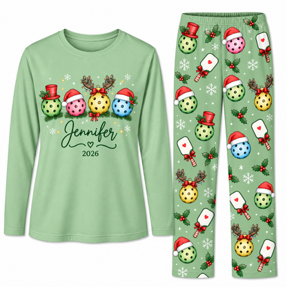 Personalized Name Cute Pickleball Christmas Ornaments Matching Family Pajamas