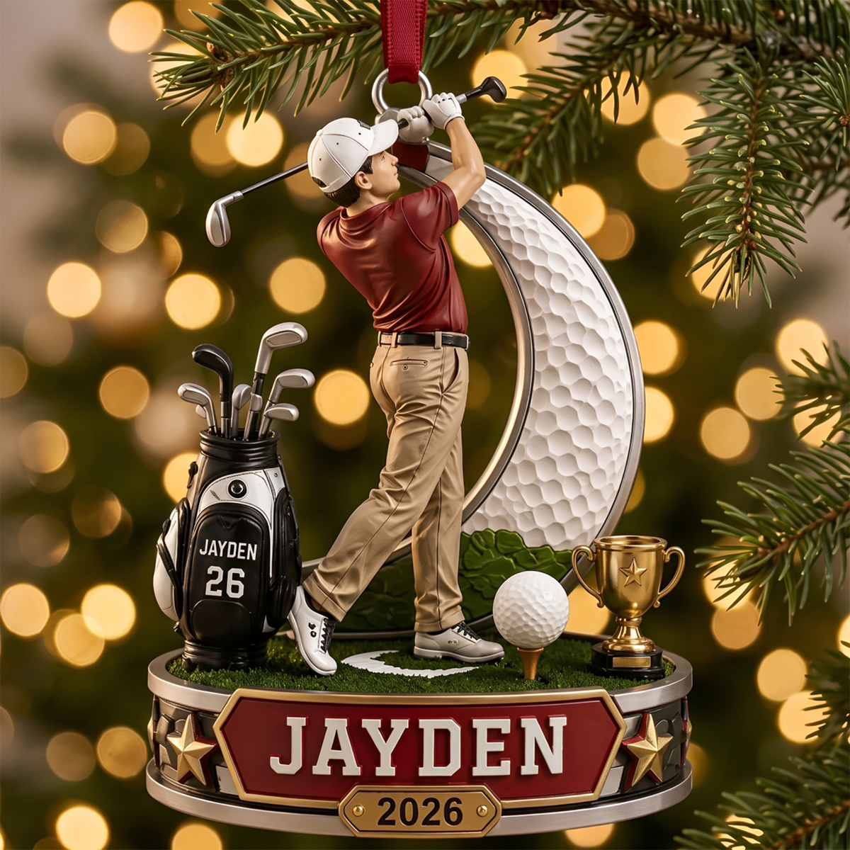 Personalized Golf Christmas Ornament, Custom Golfer Gift With Name And Year Keepsake