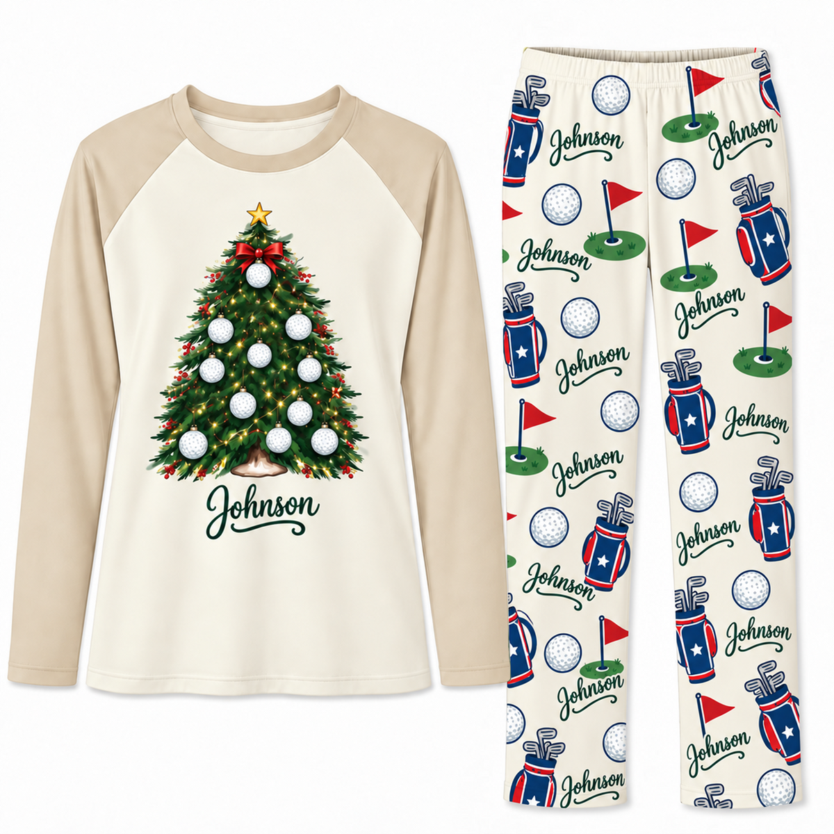 Personalized Name Golf Ball Christmas Tree Matching Christmas Pajamas