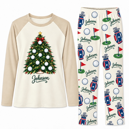 Personalized Name Golf Ball Christmas Tree Matching Christmas Pajamas