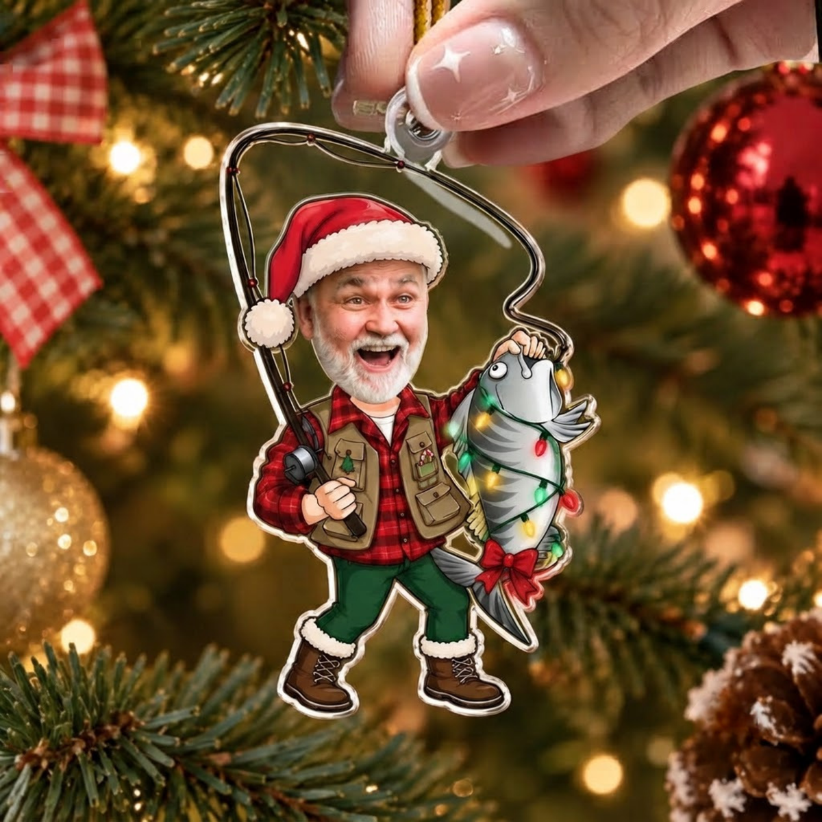 Custom Photo Fisherman - Personalized Fishing Lover Christmas Acrylic Ornament