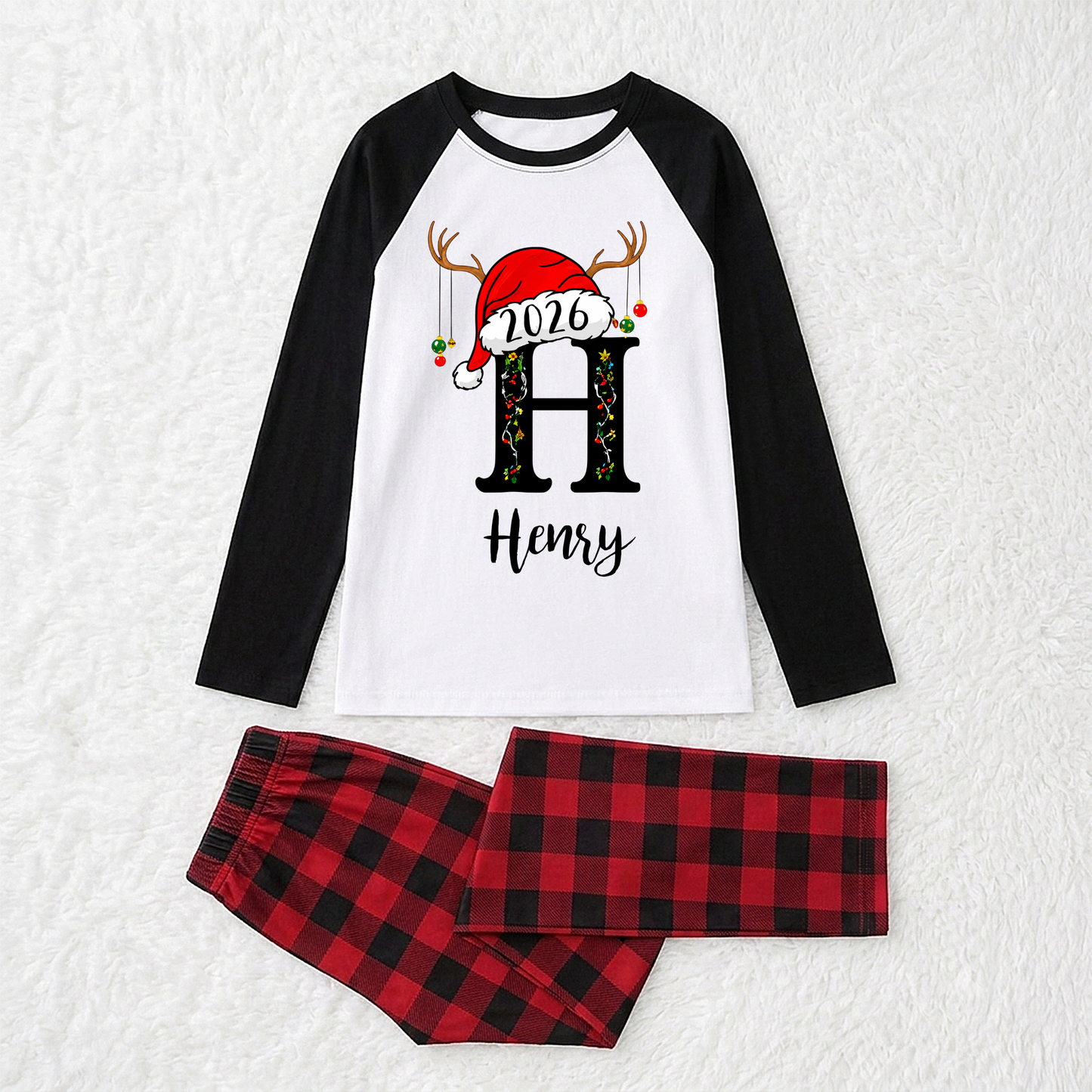 Festive Custom Initial Reindeer Family Christmas Pajamas With Pet