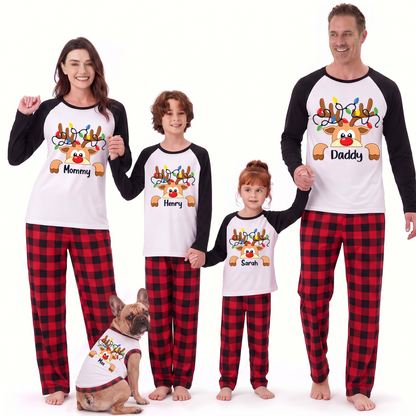 Custom Name Funny Reindeer Christmas Lights Matching Family Pajamas