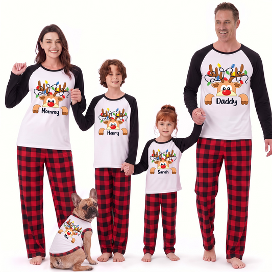 Custom Name Reindeer Christmas Matching Family Sleepwear Christmas