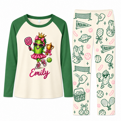 Personalized Name Cute Pickleball Pickle Character Matching Family Pajamas