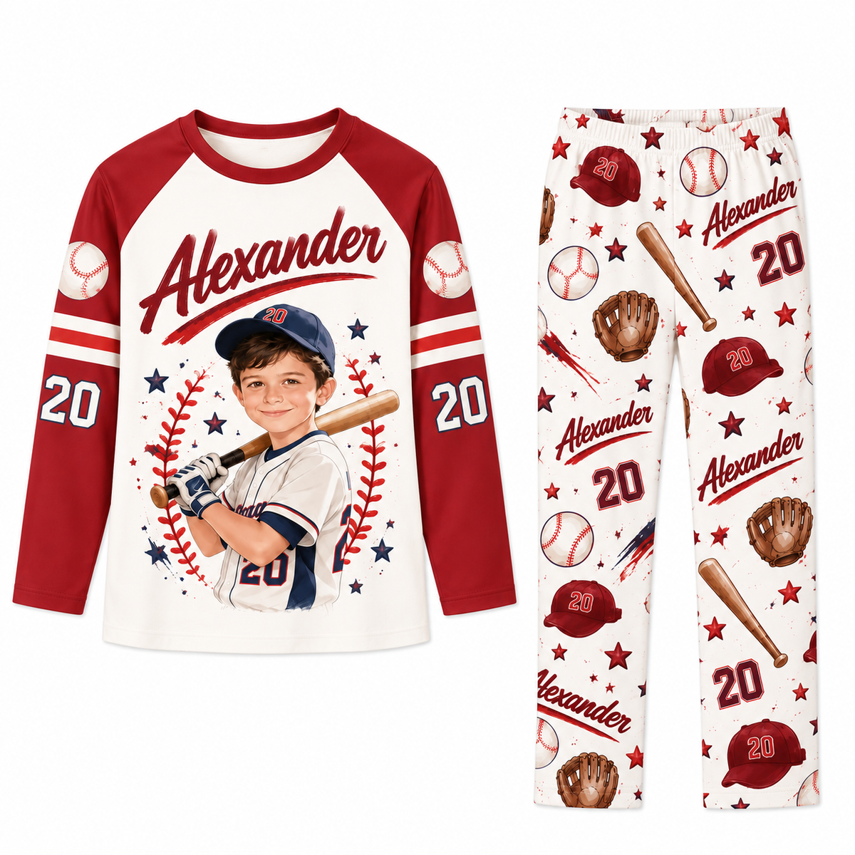 Personalized Baseball Player Photo Pajamas Set