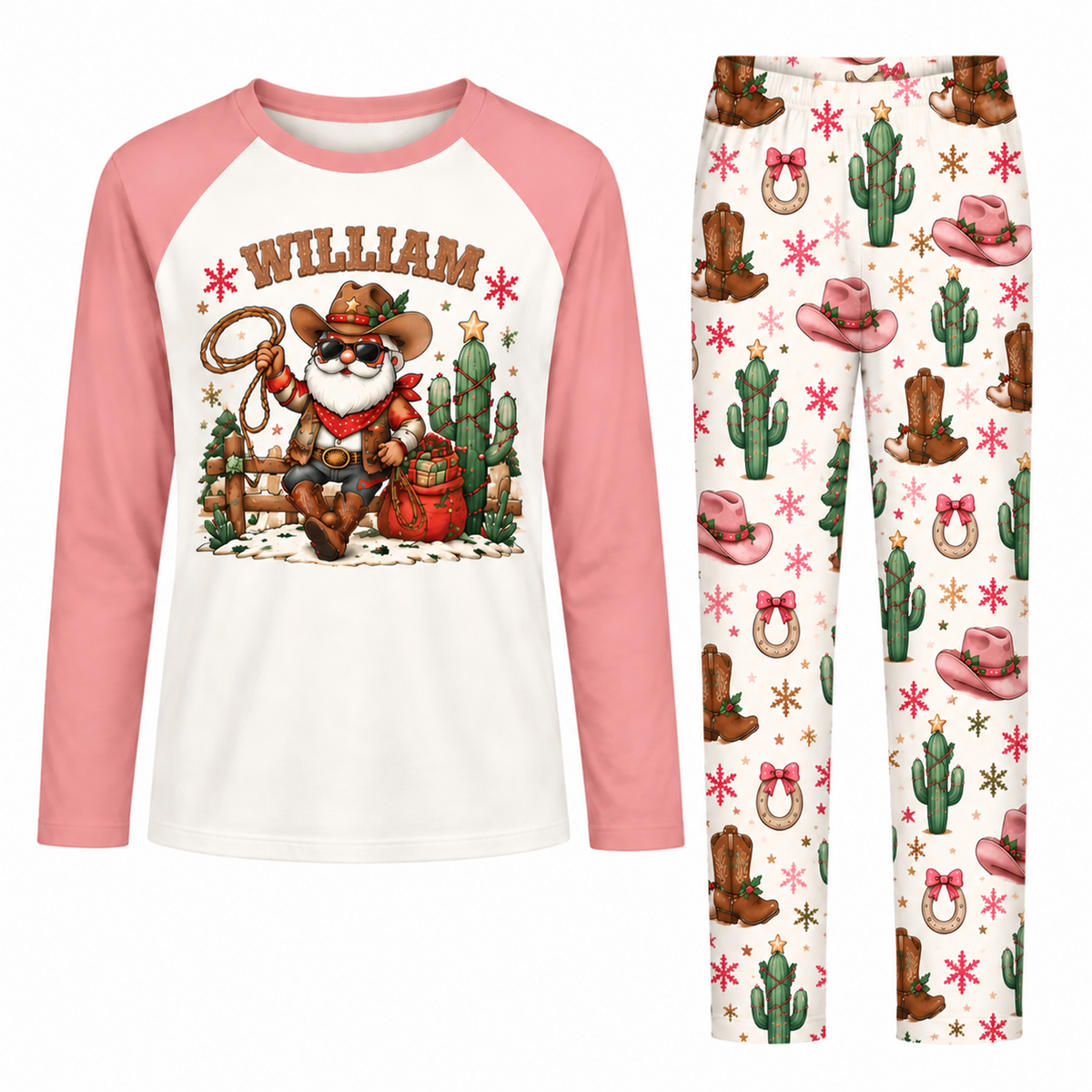 Western Santa Christmas Matching Family Pajamas