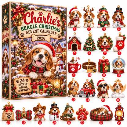 Personalized Beagle Christmas Advent Calendar 2026 – 24 Beagle Ornaments