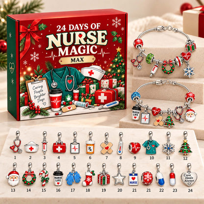 Personalized Nurse Christmas 24 Days Advent Calendar Bracelet Set With 24 Charms