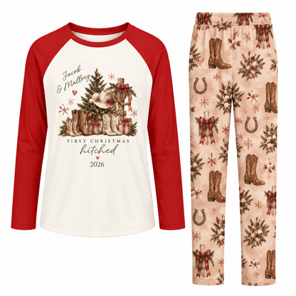 Personalized First Christmas Married Western Cowboy Couple Matching Pajamas