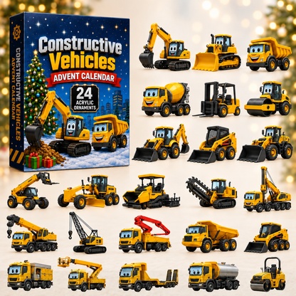 Personalized Construction Vehicles Advent Calendar With Custom Name, 24 Acrylic Vehicle Ornaments