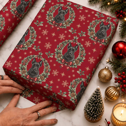 Personalized Festive Scottish Terrier Christmas Wreath Wrapping Paper for Dog Lovers