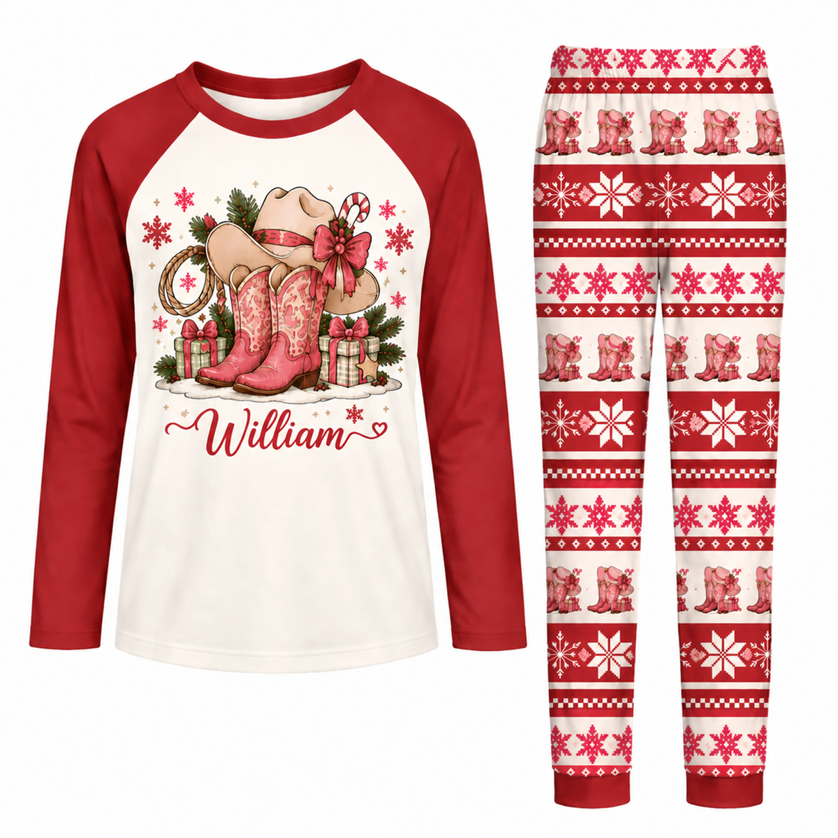 Custom Name Pink Cowboy Hat & Boots Pajama Sets