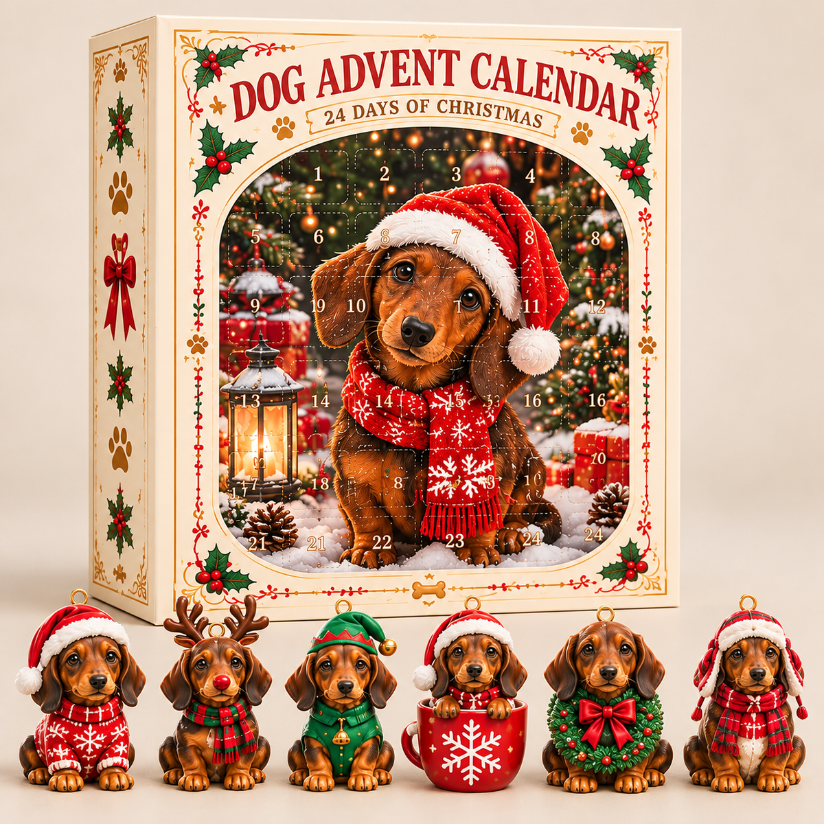 Cute Dachshund Christmas Advent Calendar, 24 Days Dog Lover Holiday Countdown Gift