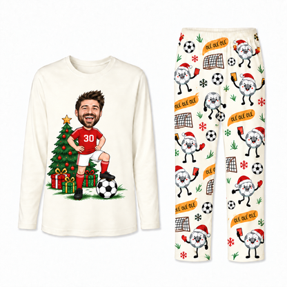 Funny Custom Face Soccer Player Ole Ole Ole Matching Family Christmas Pajamas