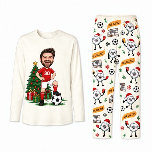 Funny Custom Face Soccer Player Ole Ole Ole Matching Family Christmas Pajamas