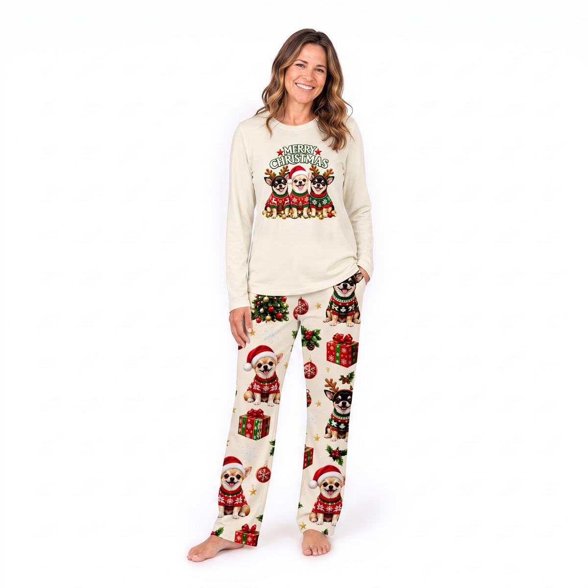 Merry Christmas Chihuahua Matching Family Christmas Pajamas With Pet